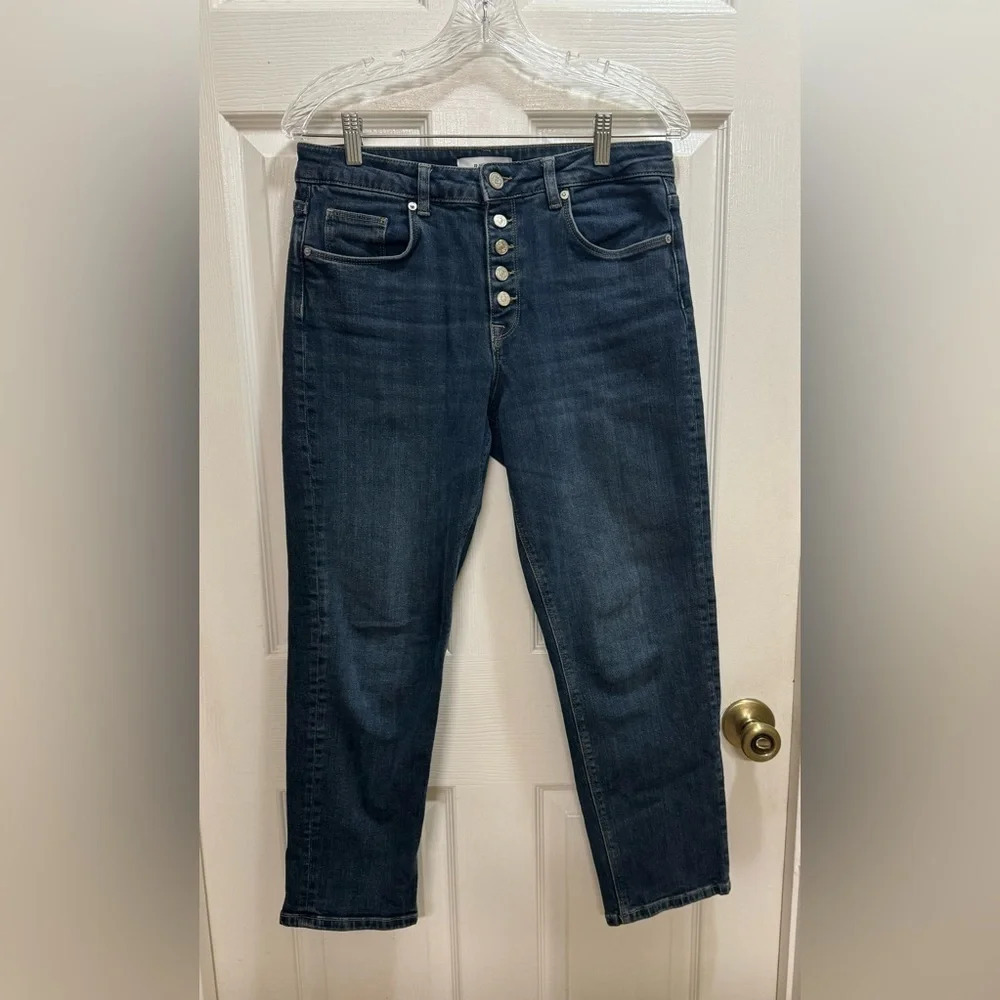 REISS Bailey Mid Rise Button Fly Cropped Jeans Straight Leg Luxe Size 27